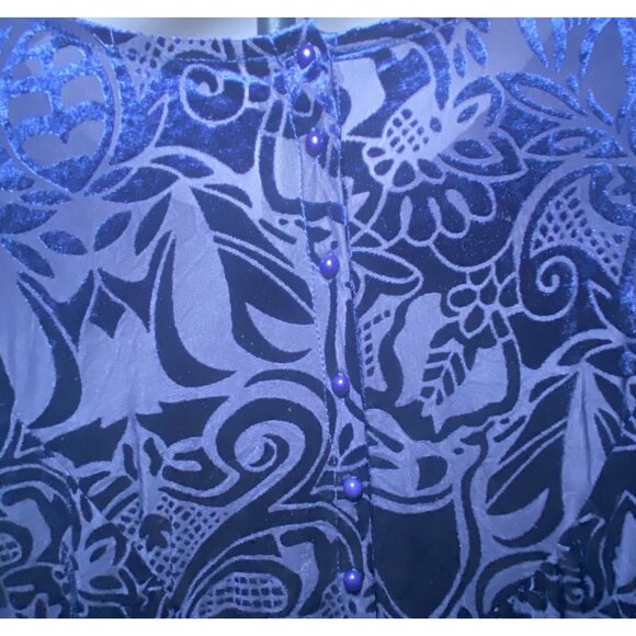 Blue Velvet Burnout Blouse Button Back Closure Long Sleeves Grunge Goth *READ* - Picture 4 of 7